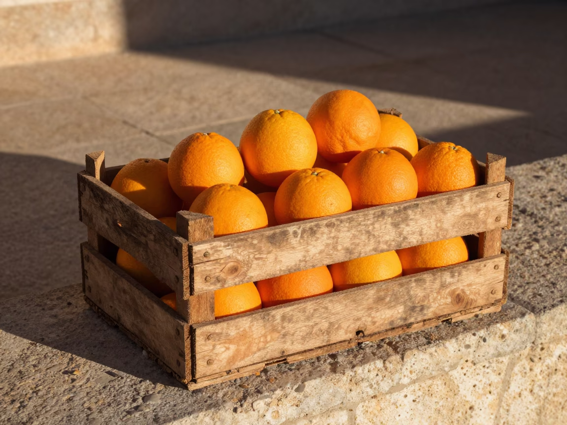 Oranges in Valencia at Evening Light in in Valencia, Spain