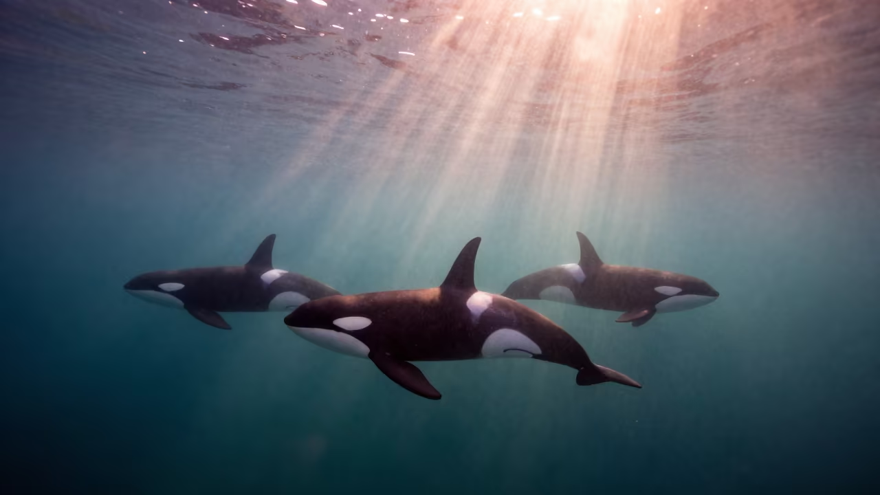 Orca Pod Hunting at Dawn in Portuguese Coastal Waters in in Portugal