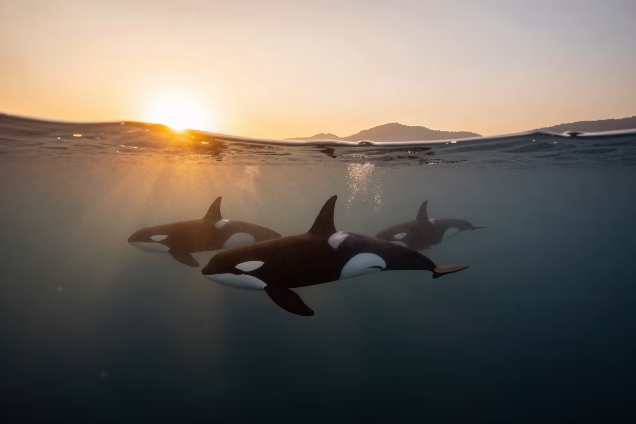 Orca Pod Hunting Near Jagalchi Coast at Golden Hour in near Jagalchi, Busan