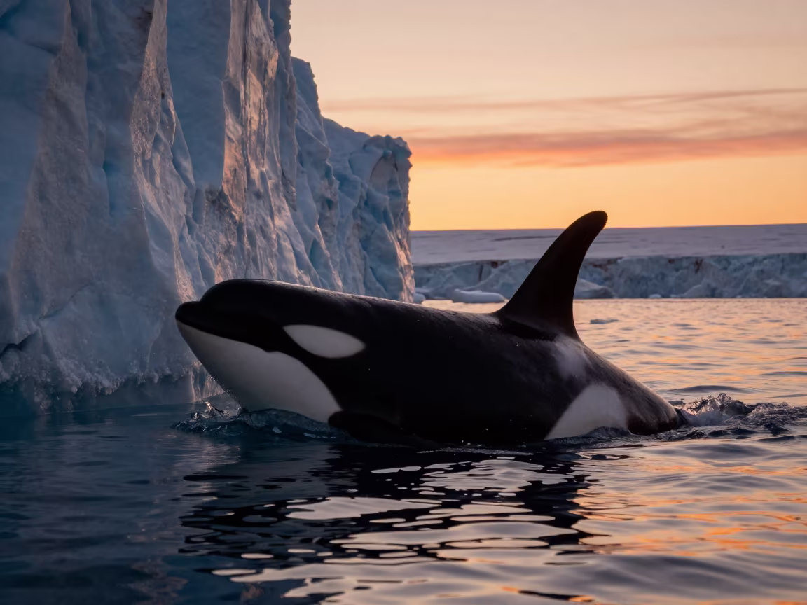 Orca Spy-Hopping Against Glacial Sunset in in Ontario