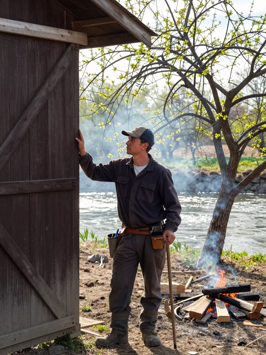 Orchard Picker by Riverbank Near Harbin in by a riverbank near Harbin