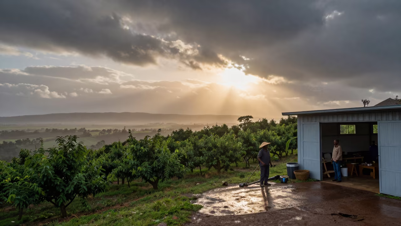 Orchard Picker at Sunrise Near Walvis Bay in on a hillside near Walvis Bay