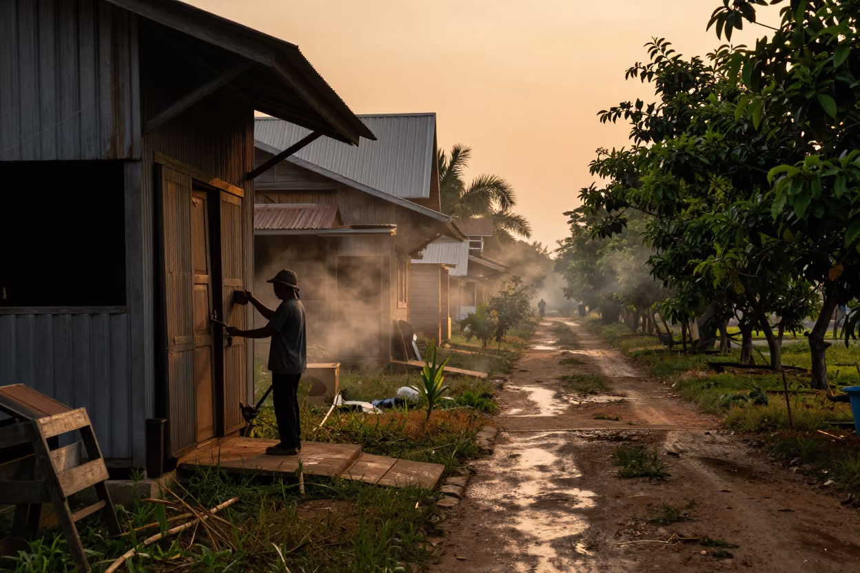 Orchard Picker at Sunset in Bangkok Lane in in a village lane near Bangkok