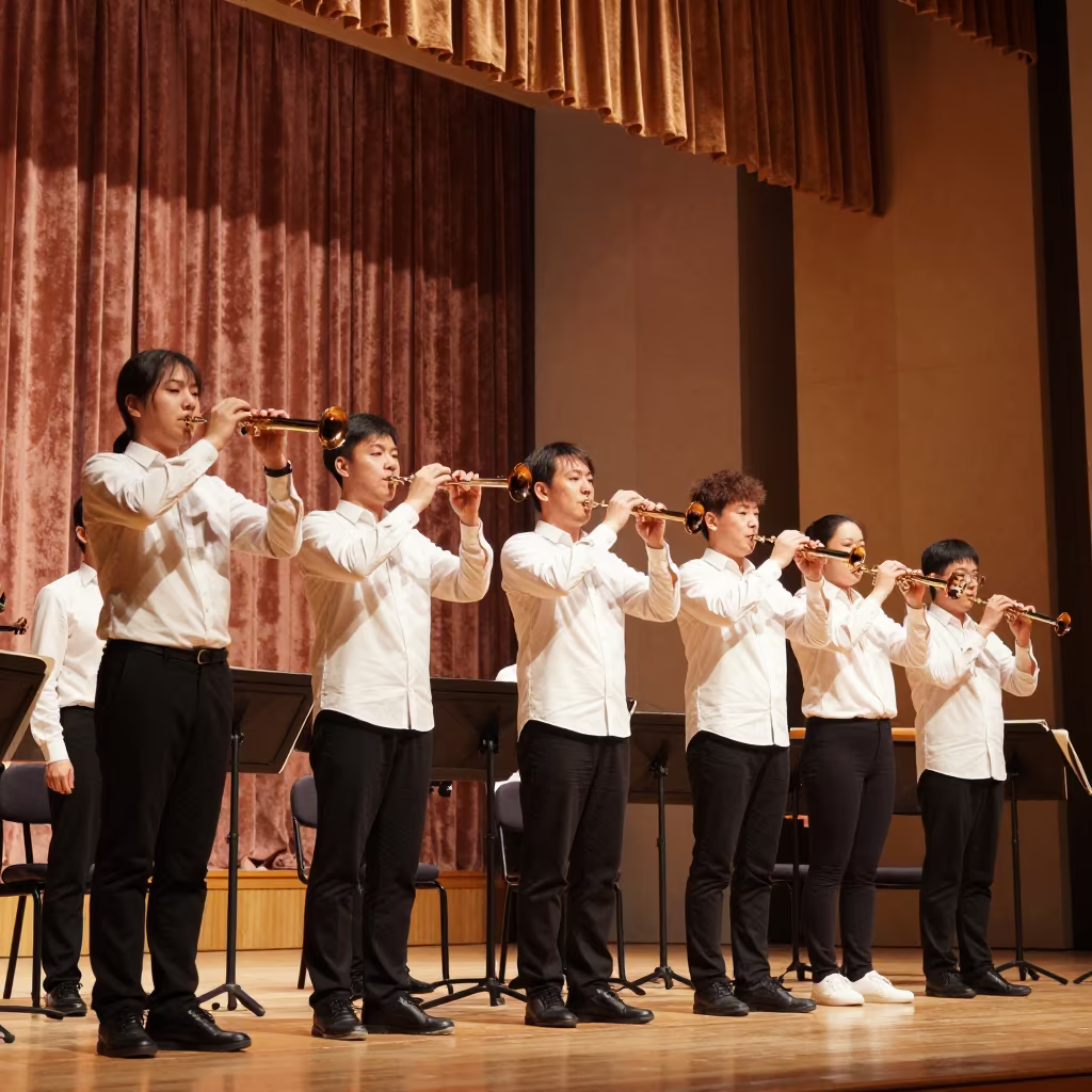 Orchestra Rising for Final Chord in Bursa in on a theater stage in Bursa