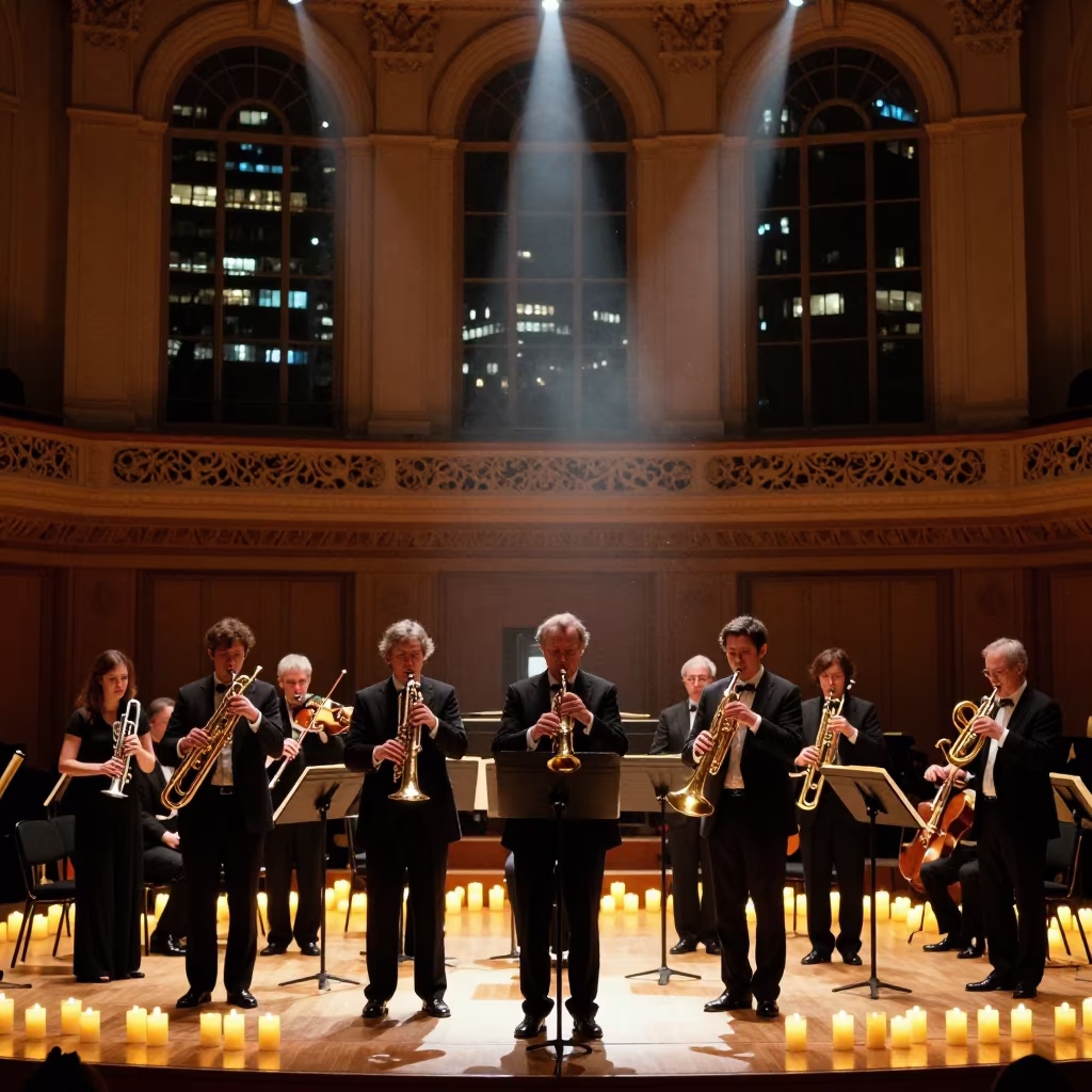 Orchestra Rising for Final Chord in Vancouver Hall in in a concert hall in Vancouver