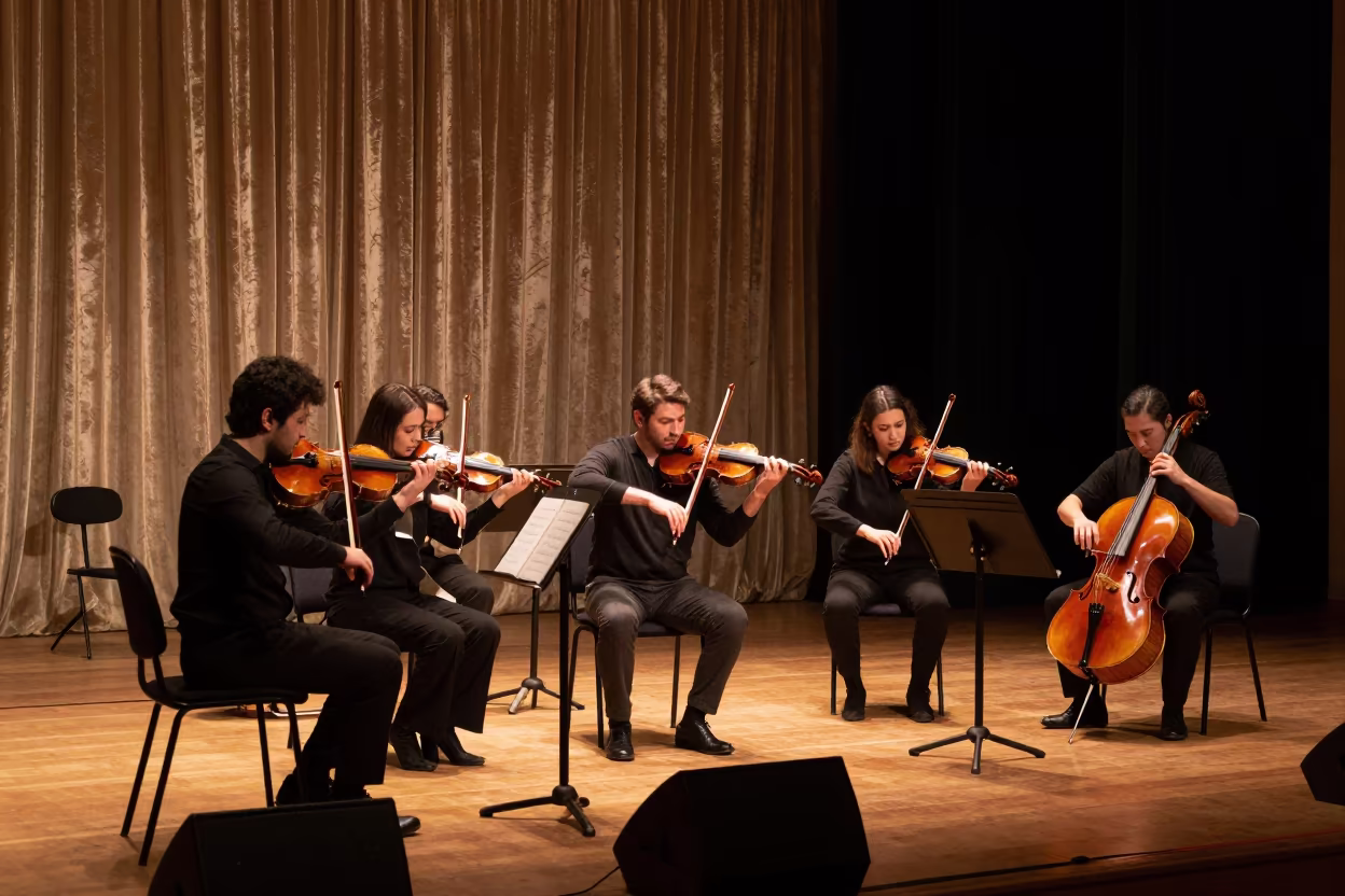 Orchestra Tuning on Kayseri Stage at Night in on a theater stage in Kayseri