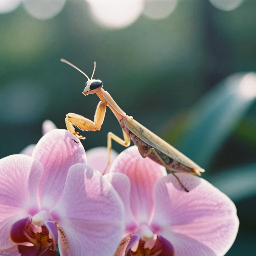 Orchid Mantis Camouflaged on Pink Petals in near Bangkok