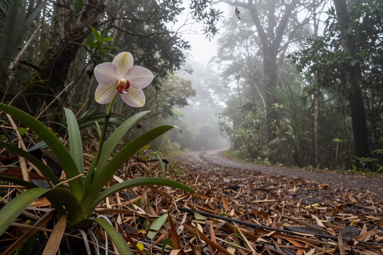 Orchid Spray Beside Forest Path Guatemala Dawn in in Guatemala
