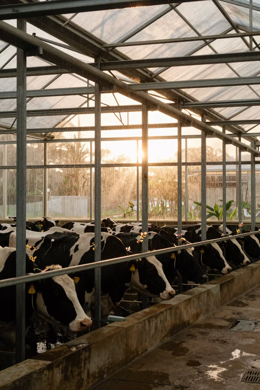 Orchids in Canary Islands Dairy Parlor in in a dairy milking parlor in the Canary Islands