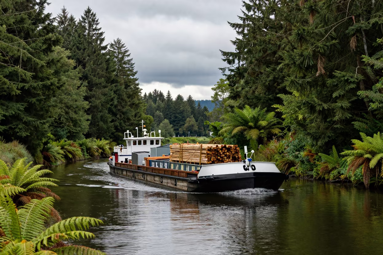 Oregon Canal Barge on Switchback Waterway in along a switchback approach in Oregon