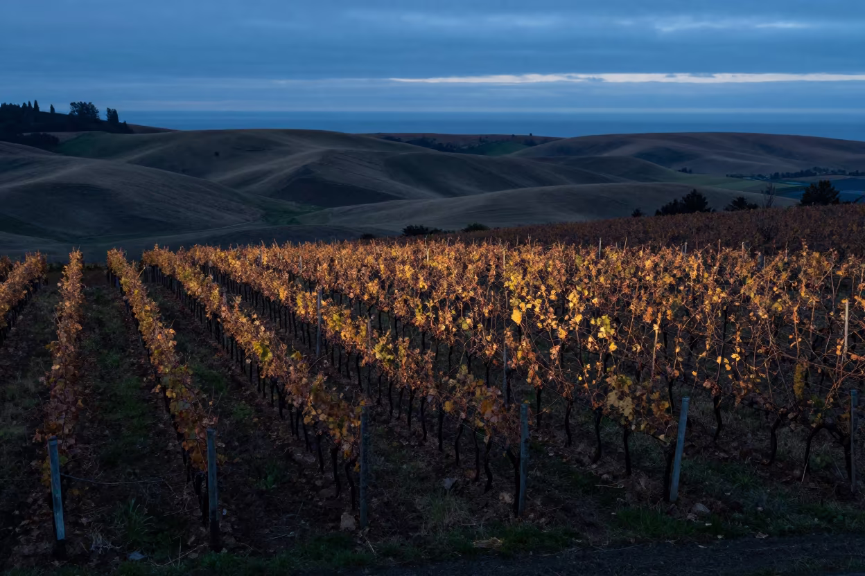Oregon Vineyard Autumn Blue Hour Shadows in in Oregon