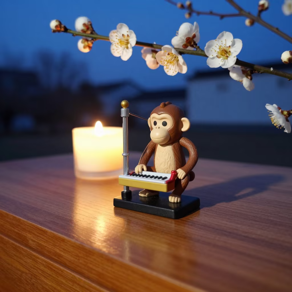 Organ Grinder with Monkey in Nanjing Candlelight in on a writing desk in Nanjing