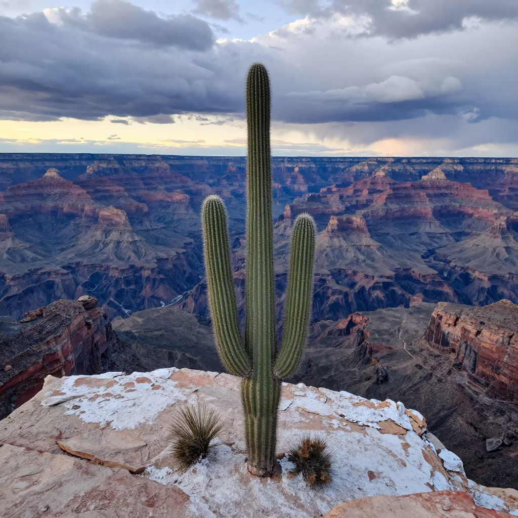 Organ Pipe Cactus on New Mexico Cliff at Dawn in along a salt-sprayed cliff edge in New Mexico