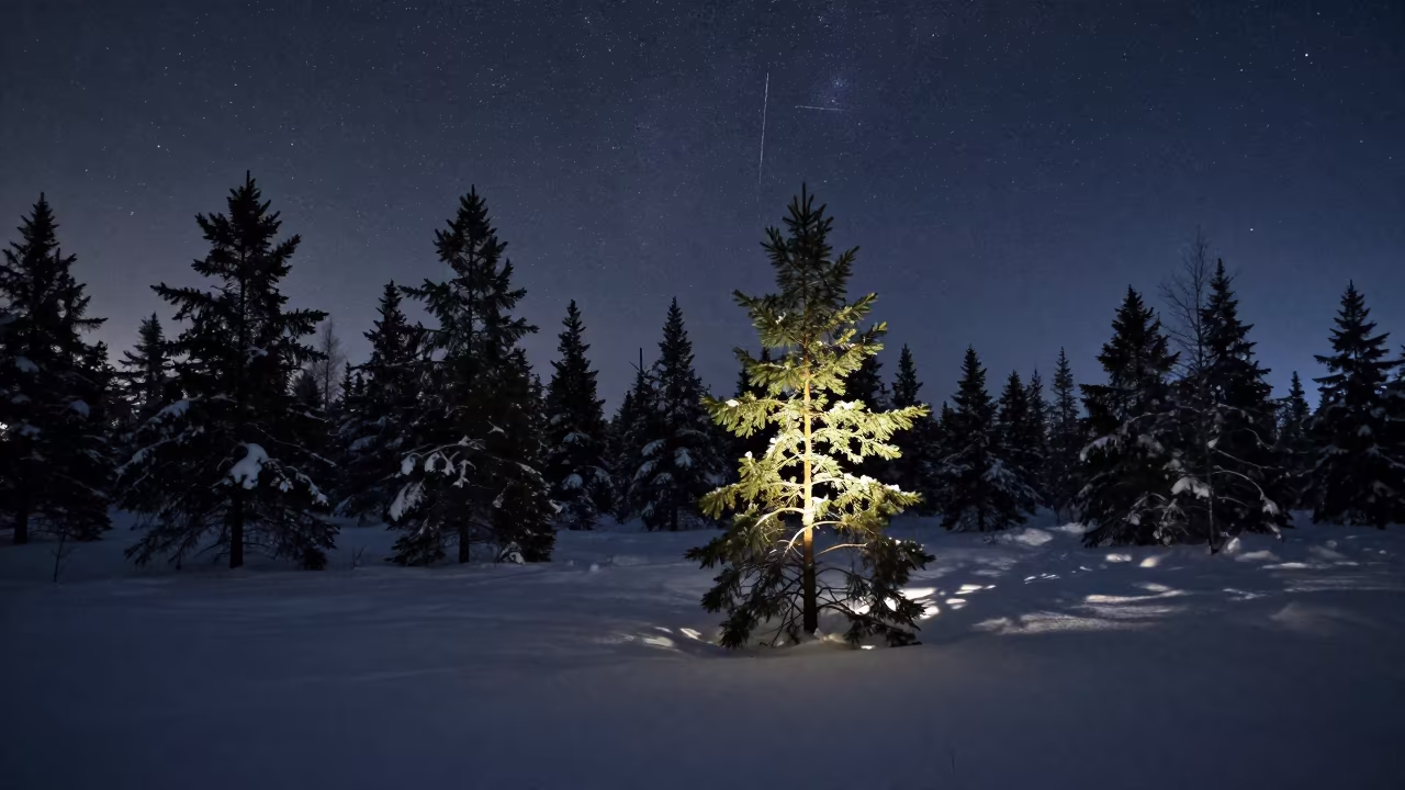 Orion Above Snowy Forest Before Dawn in from a quiet alpine saddle near Helsinki