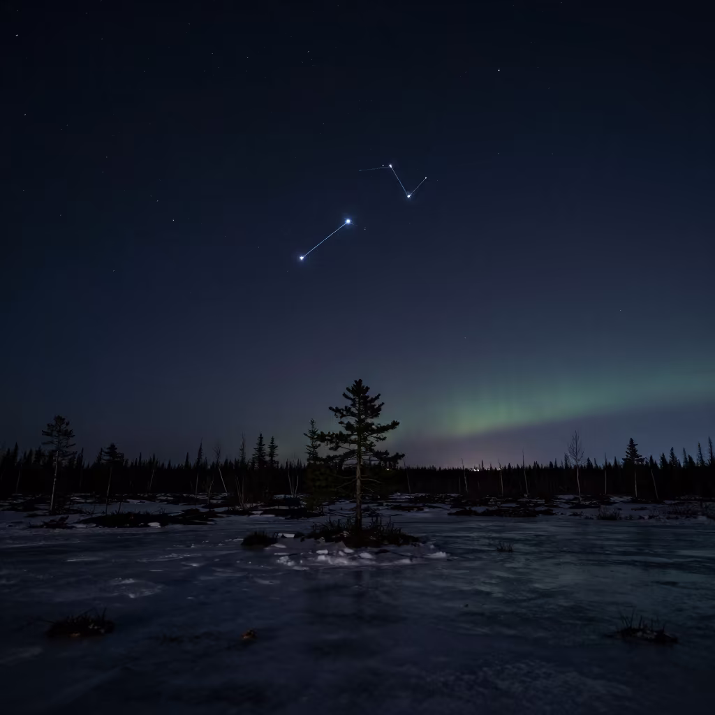 Orion Constellation Over Frozen Peat Bog in under the clearest stretch of sky in Northwest Territories