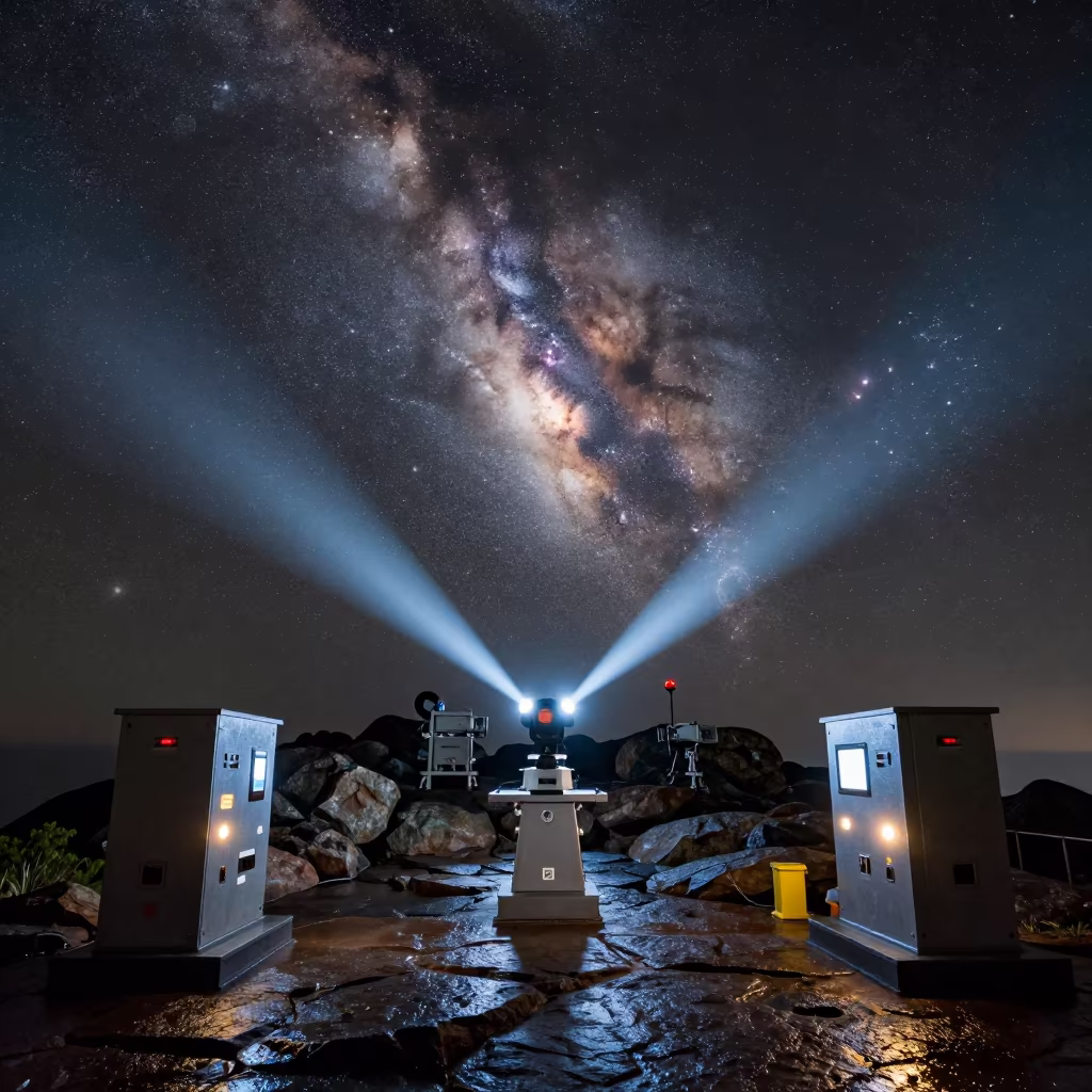 Orion Nebula Over Hue Rocky Outcrop Night in along a rocky geology outcrop in Hue