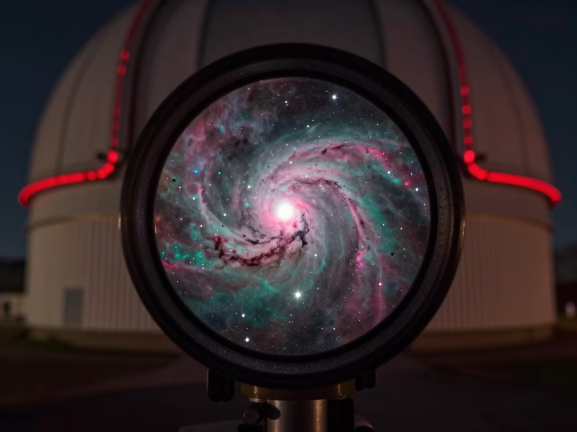 Orion Nebula View Through Telescope Eyepiece in beside an observatory dome in Virginia