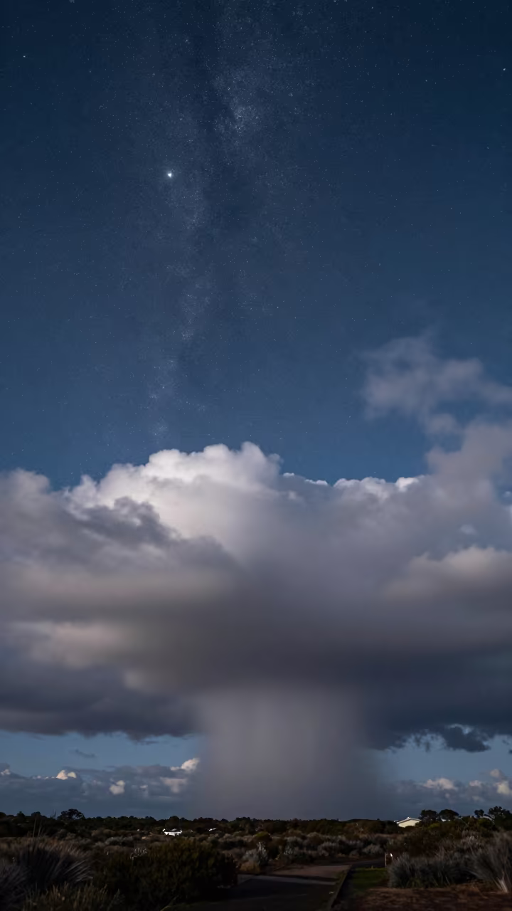Orion's Belt Through Winter Storm Clouds at Dawn in beneath fast-moving cloud bands near Fremantle