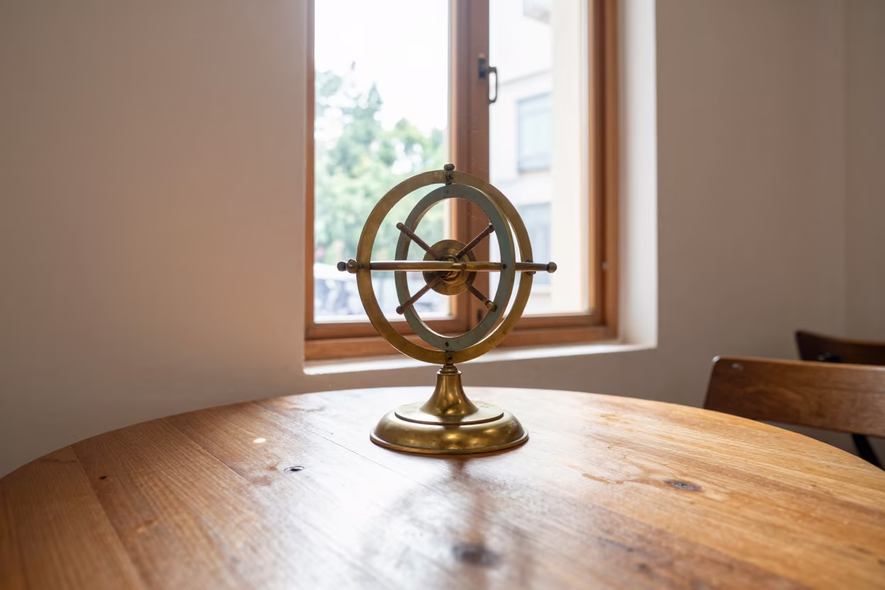 Orrery on Cafe Table in Kunming Midmorning Light in on a cafe table by a window in Kunming