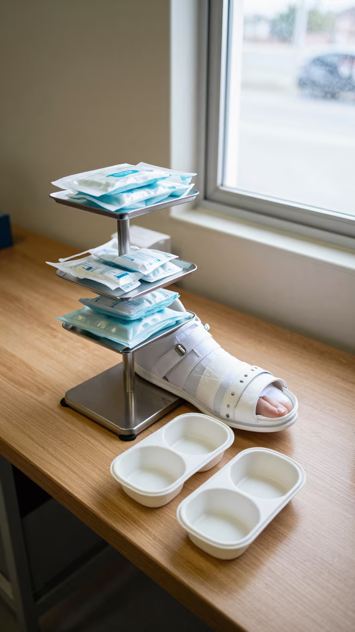 Orthopedic Cast Shoe Rack on San Diego Workbench in on a wooden workbench in San Diego