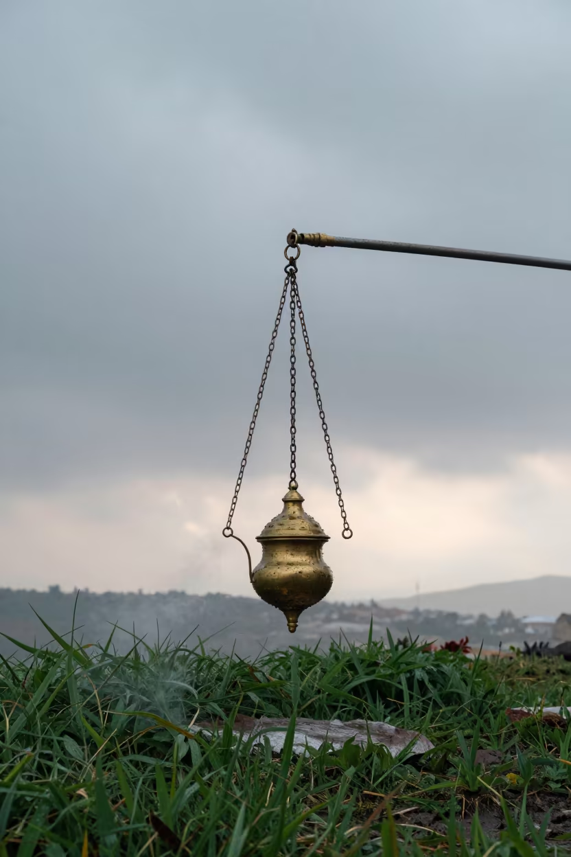 Orthodox Censer Swinging in Monsoon Dawn Mist in near Kahramanmaraş