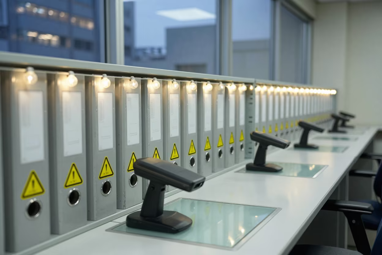Osaka Dispatch Shelf Rail Under String Lights in inside a dispatch office above the dock in Osaka