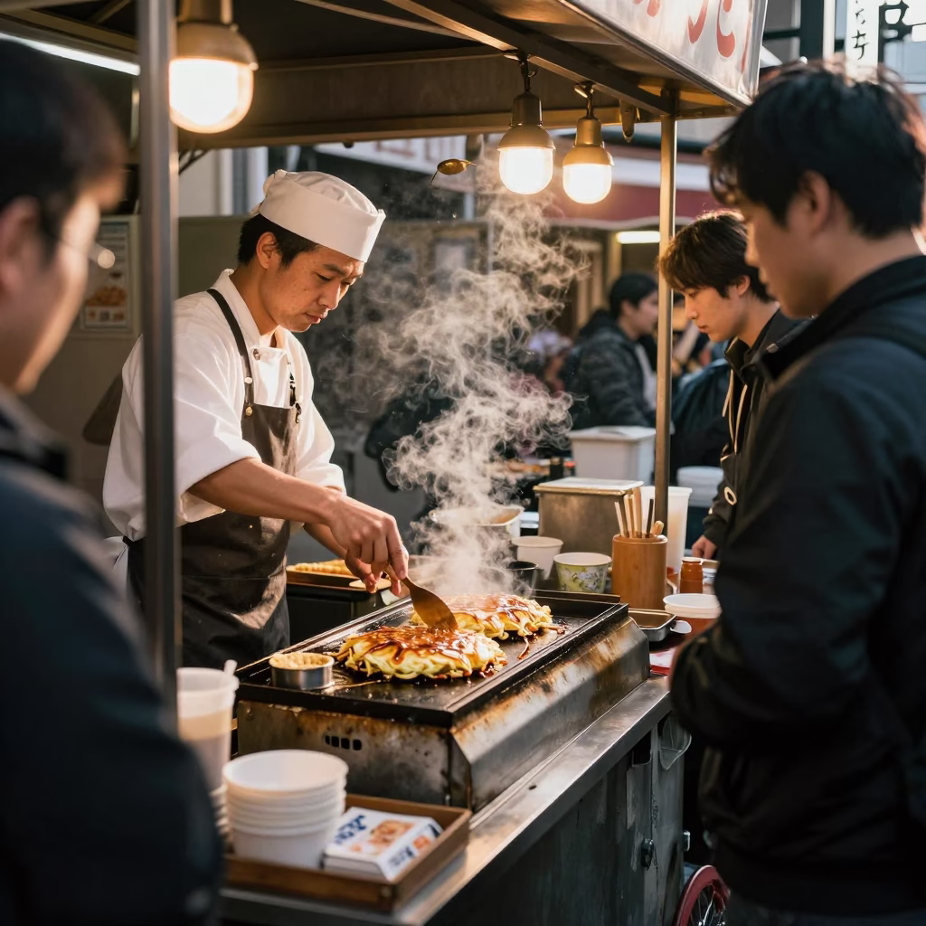 Osaka Food Scene at The Late Afternoon Light in in Osaka, Japan