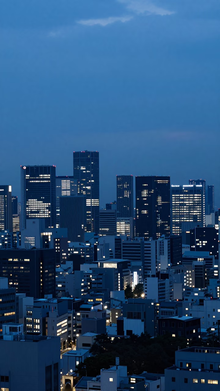 Osaka Japan Evening Blue Hour Cityscape View from High Rise in in Osaka, Japan