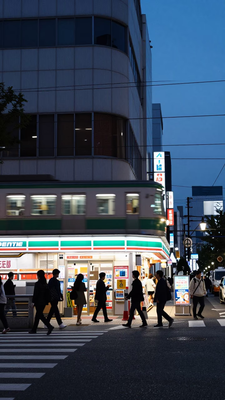 Osaka Japan Evening Street Scene with Bullet Train Blur and Urban Life in in Osaka, Japan