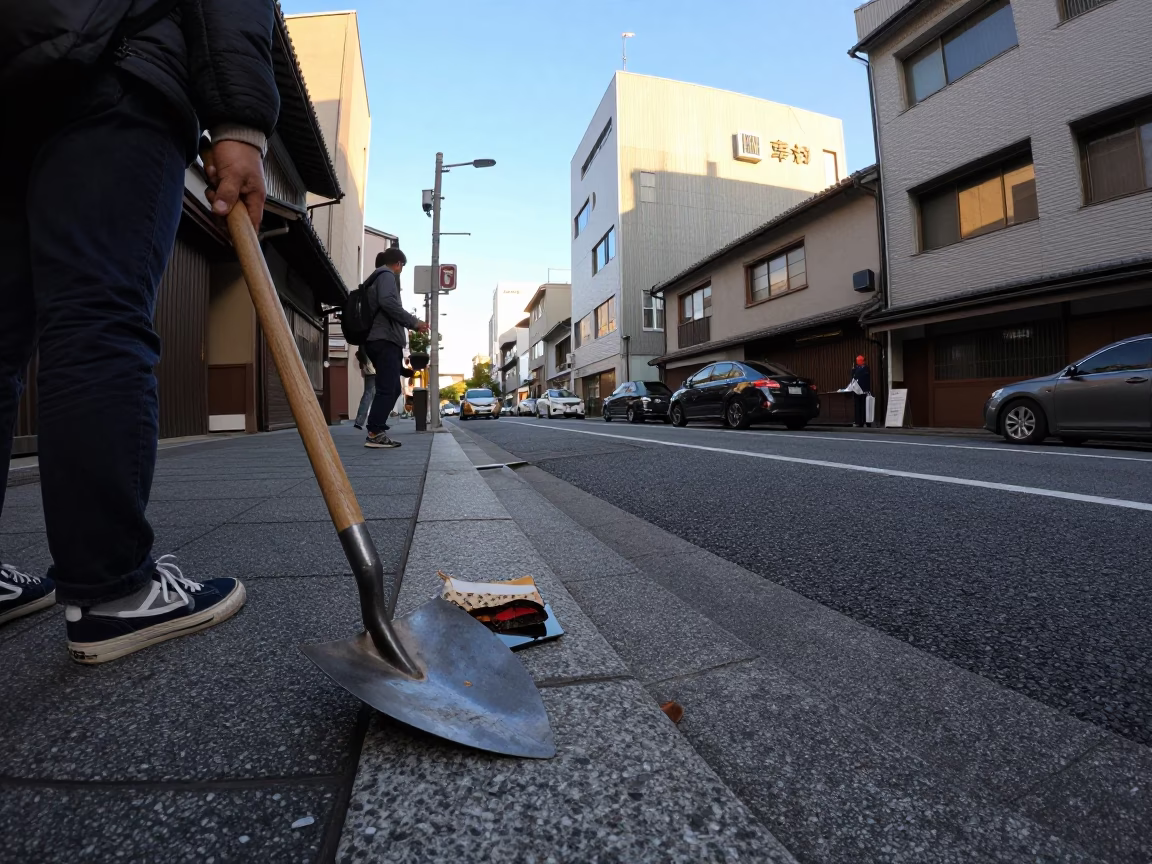 Osaka Japan Late Afternoon Street Scene with Trowel and Grease Sheen on Mirror in in Osaka, Japan