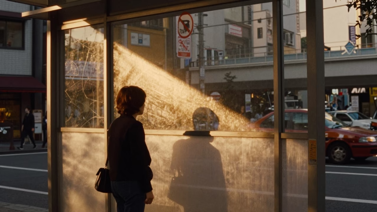Osaka Light Reflects at Honeyed Evening Light in in Osaka, Japan