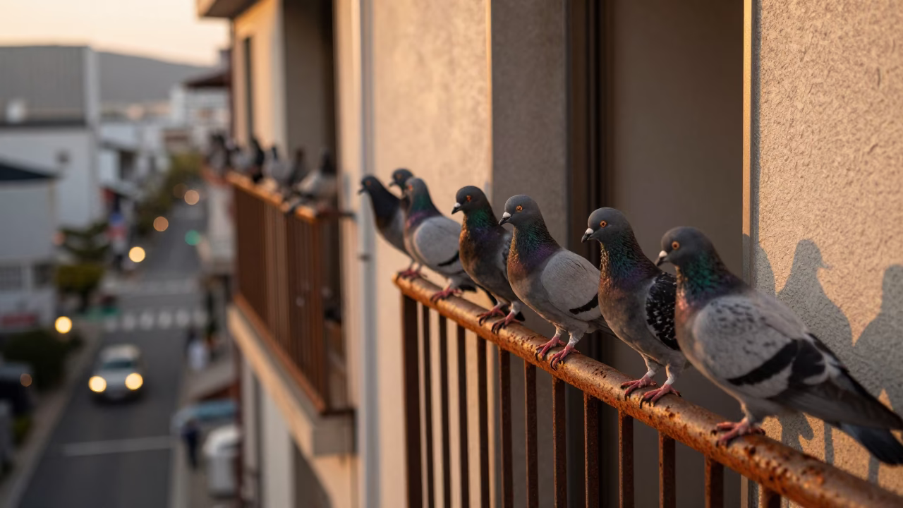 Osaka Pigeons at Golden Hour in in Osaka, Japan