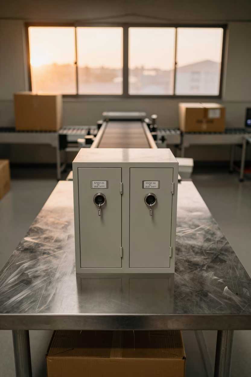 Osaka Relay Locker in Evening Light in at a parcel sorting belt near Osaka