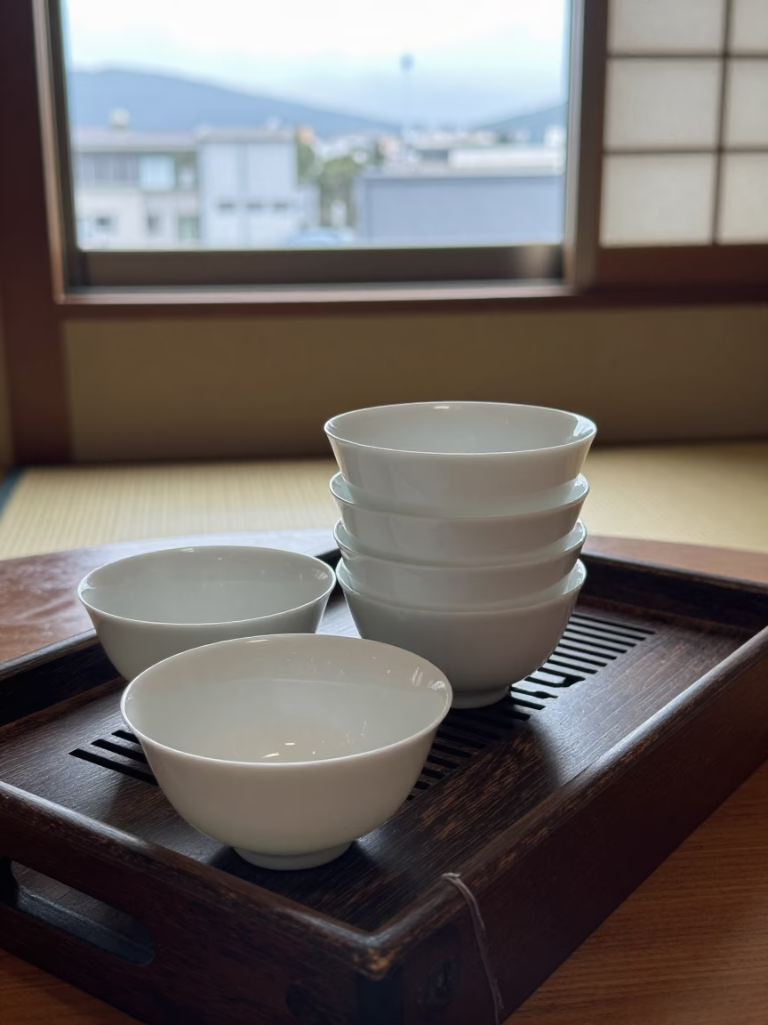 Osaka White Tea Bowls in in Osaka, Japan