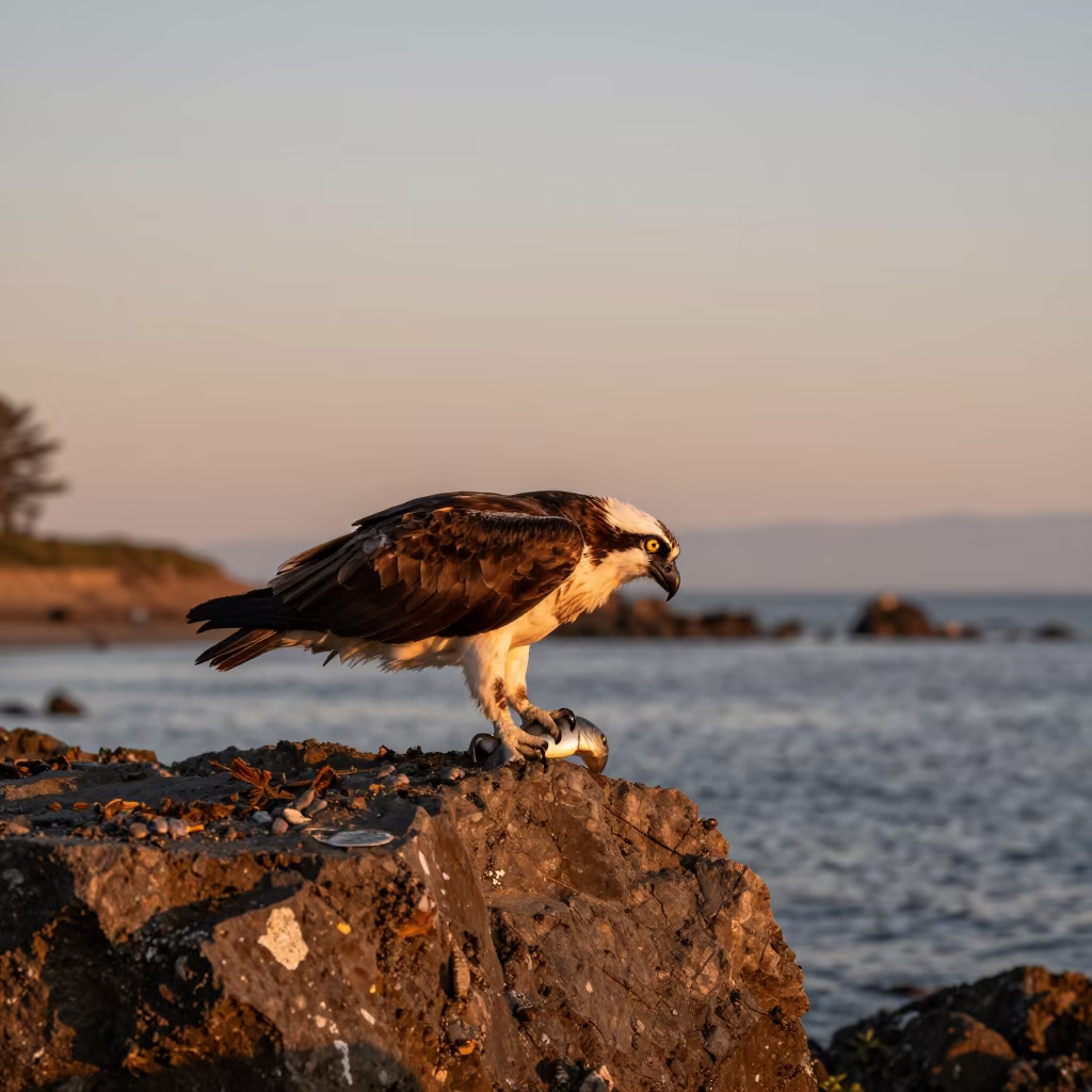 Osprey With Fish In Talons in beside a tidal inlet near Monterrey