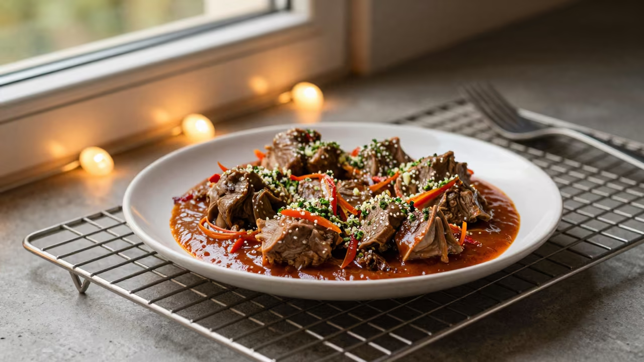 Osso Buco with Gremolata on Cooling Rack in on a bakery cooling rack in Garoua
