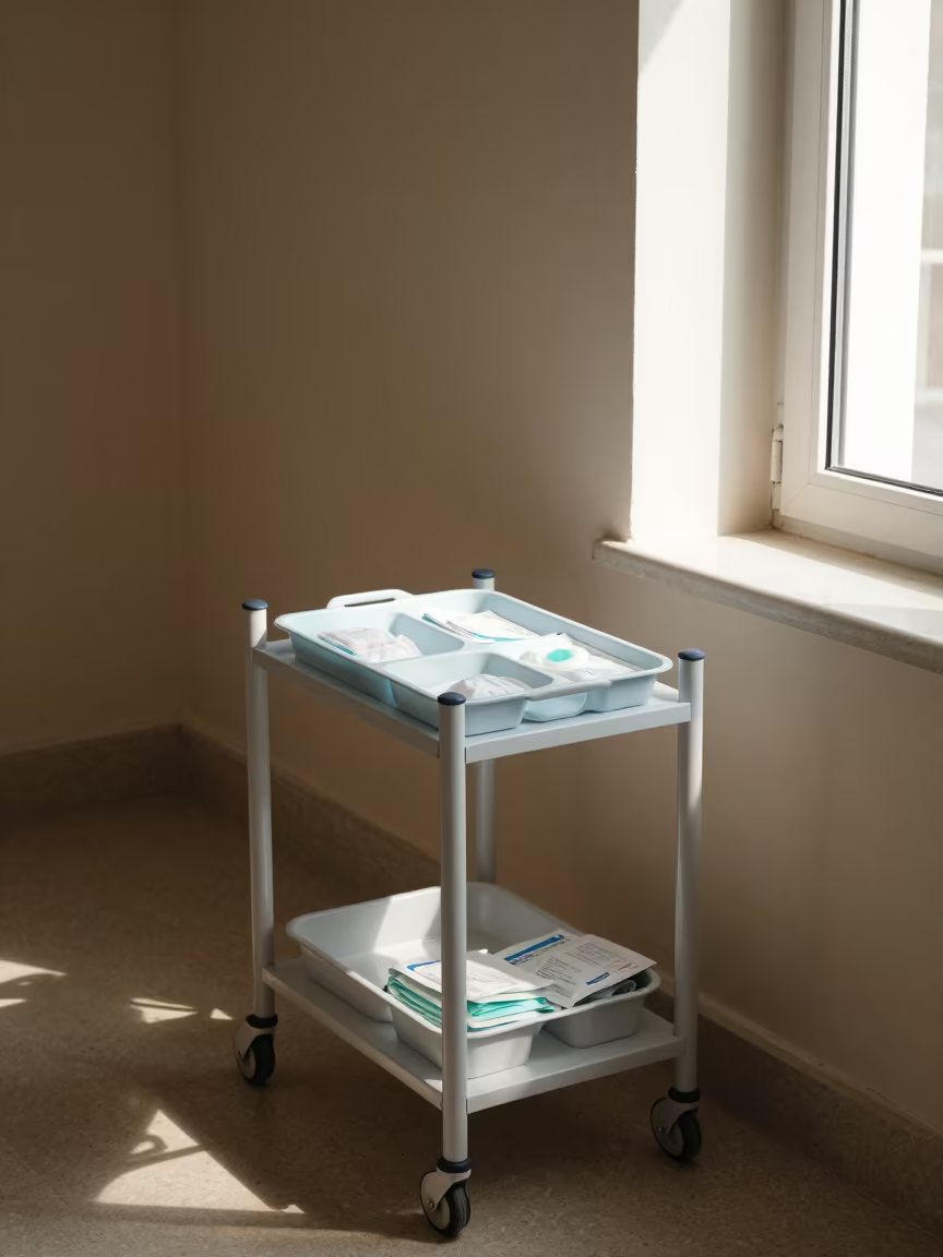 Ostomy Teaching Model Cart in Najaf Procedure Room in on a stone ledge in Najaf