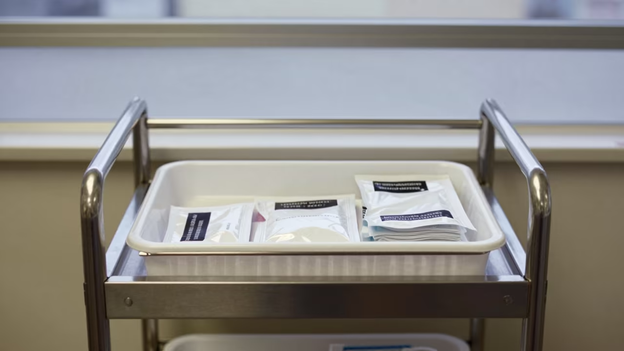 Ostomy Teaching Model Cart on Workshop Shelf in on a workshop shelf in Capitol Hill, Seattle