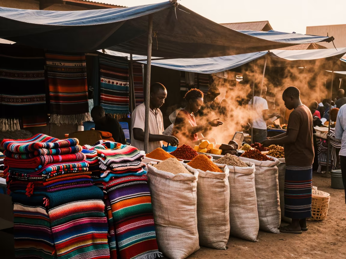 Otavalo Market Stacks in Frenchville in at a spice vendor's table in Franceville