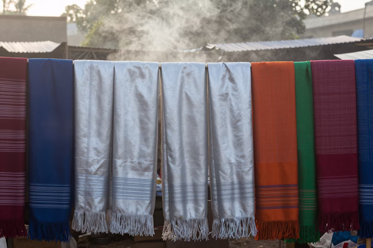 Otavalo Scarves on Nairobi Dawn Market Stall in at a market stall in Nairobi