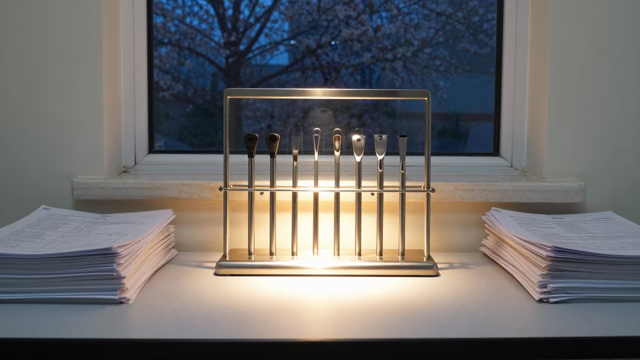 Otoscope Speculum Rack in Tianjin Clinic Night in inside an imaging control area behind glass in Tianjin