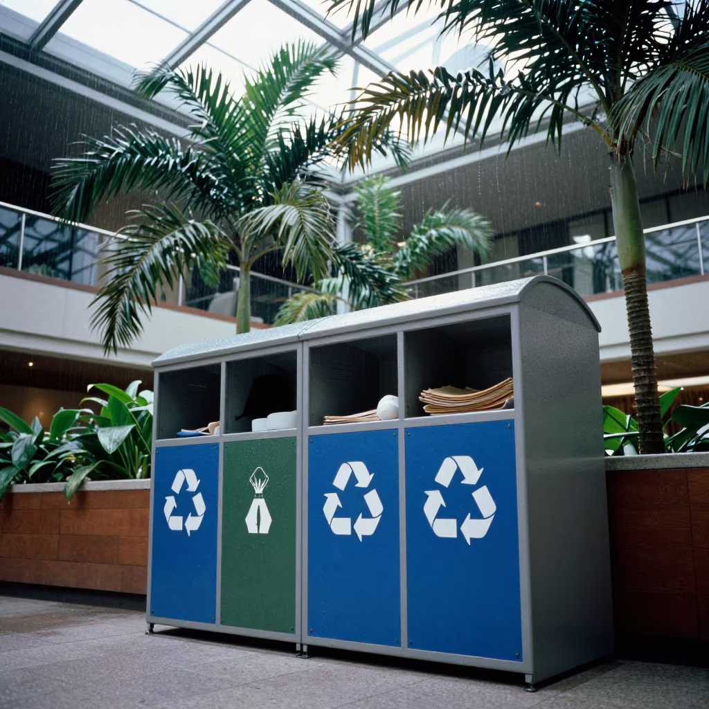 Ottawa Office Recycling Station After Rain in inside a vaulted atrium near Ottawa