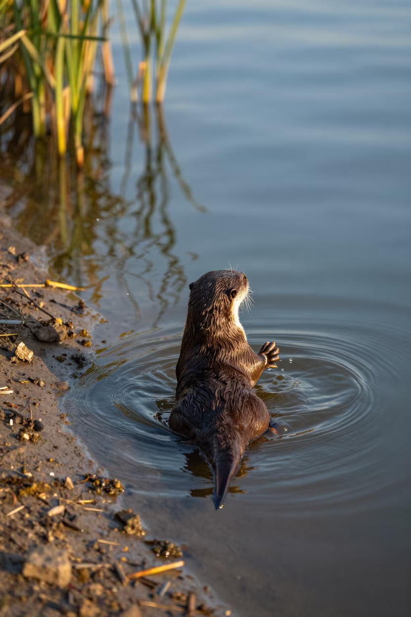 Otter Diving Tidal Inlet Diyarbakir Sunrise in beside a tidal inlet near Diyarbakir
