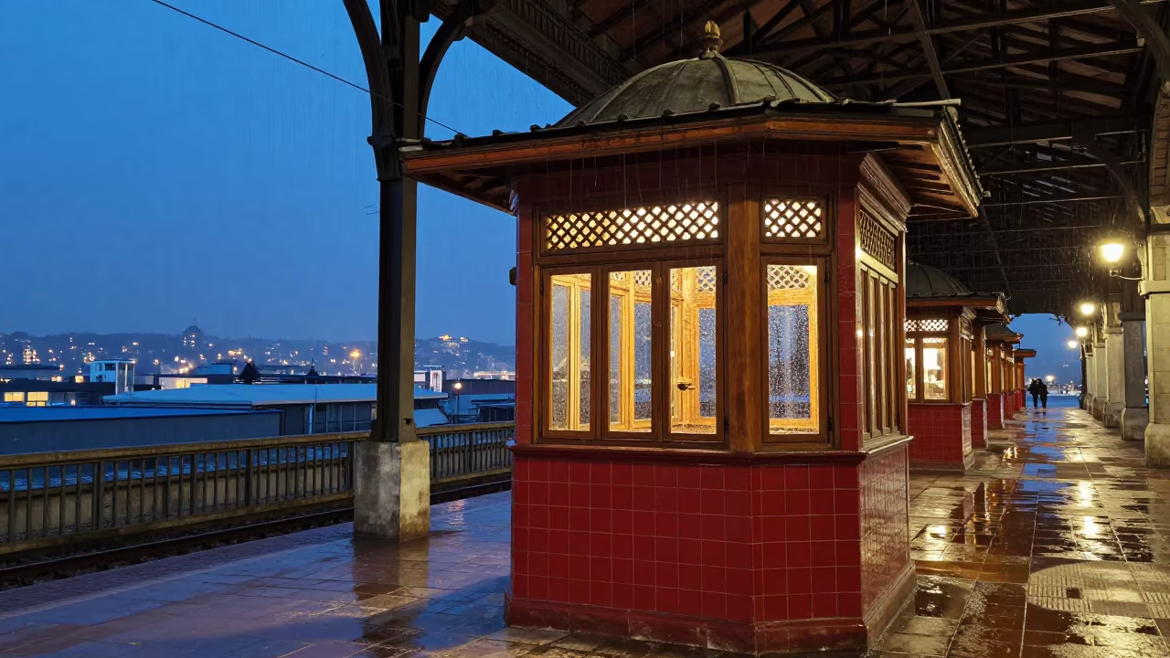 Ottoman Kiosk in Genoa Train Station Twilight in inside a restored train terminal near Genoa