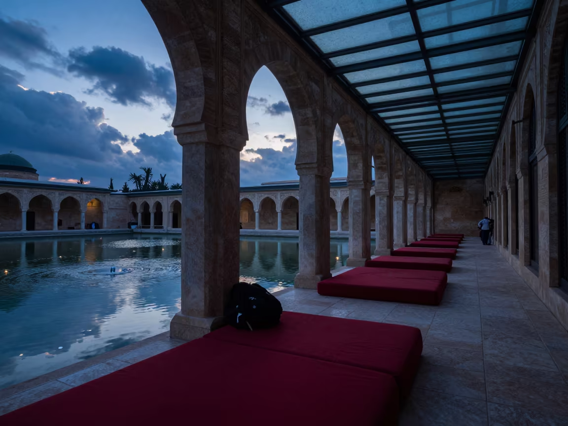 Oud Against Cushions in Damascus Arcade in inside a glass-roofed arcade in Touba