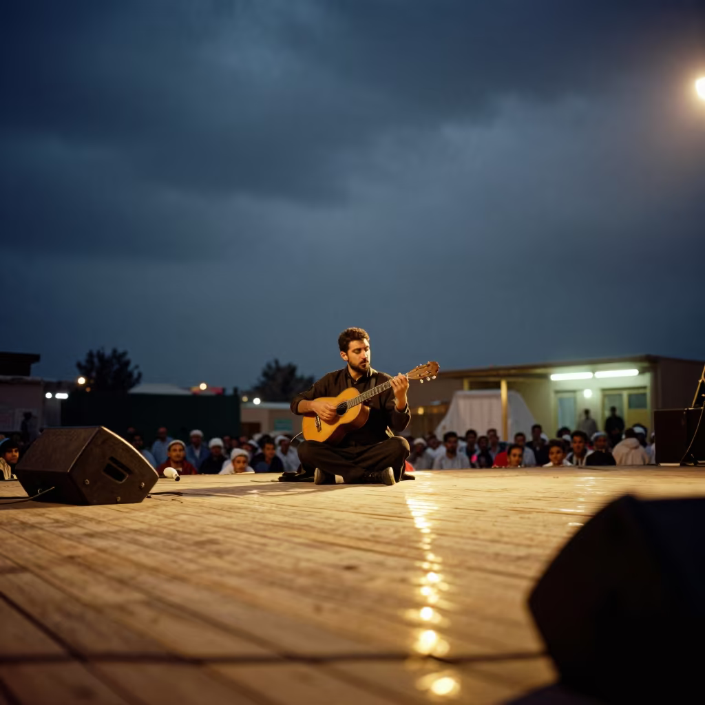 Oud Player Performing in Darakeh Night Festival in on a festival main stage in Darakeh, Tehran