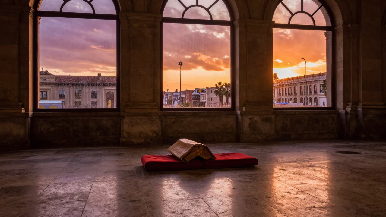 Oud Resting on Cushions in Valencia Terminal in inside a restored train terminal in Valencia