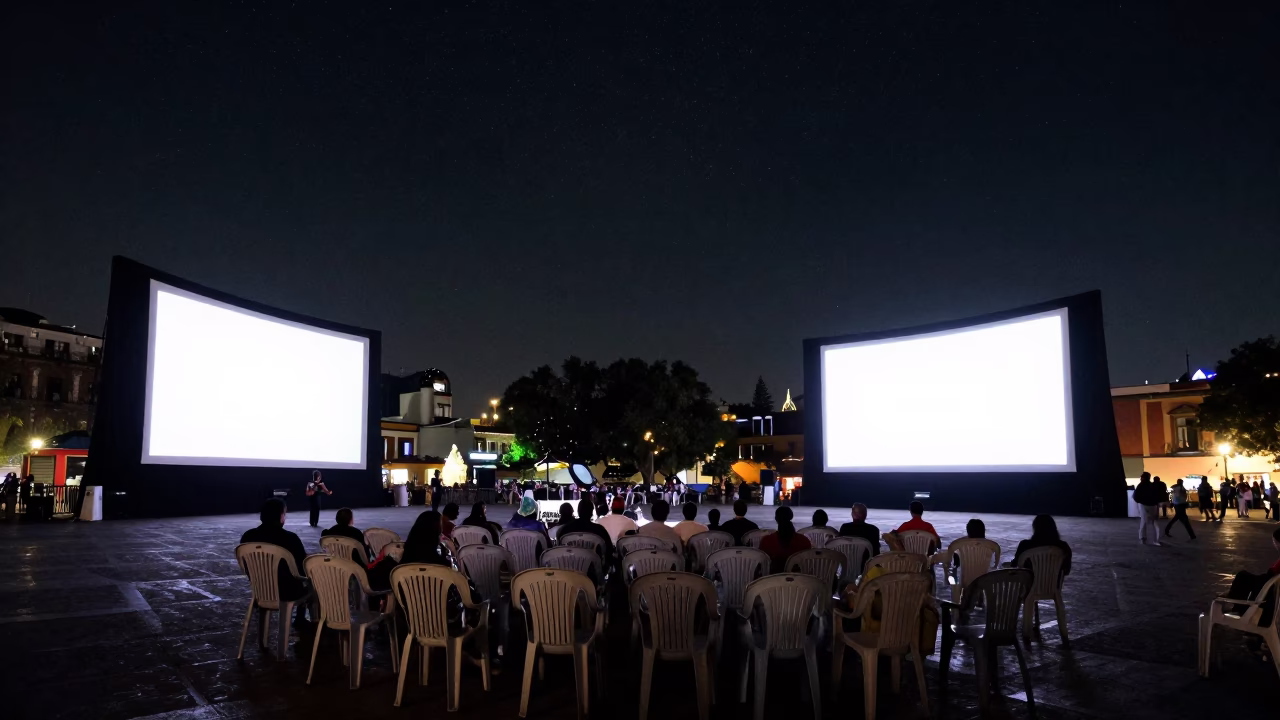 Outdoor Cinema Night in Mexico City Under Deep Starry Sky in in Mexico City, Mexico