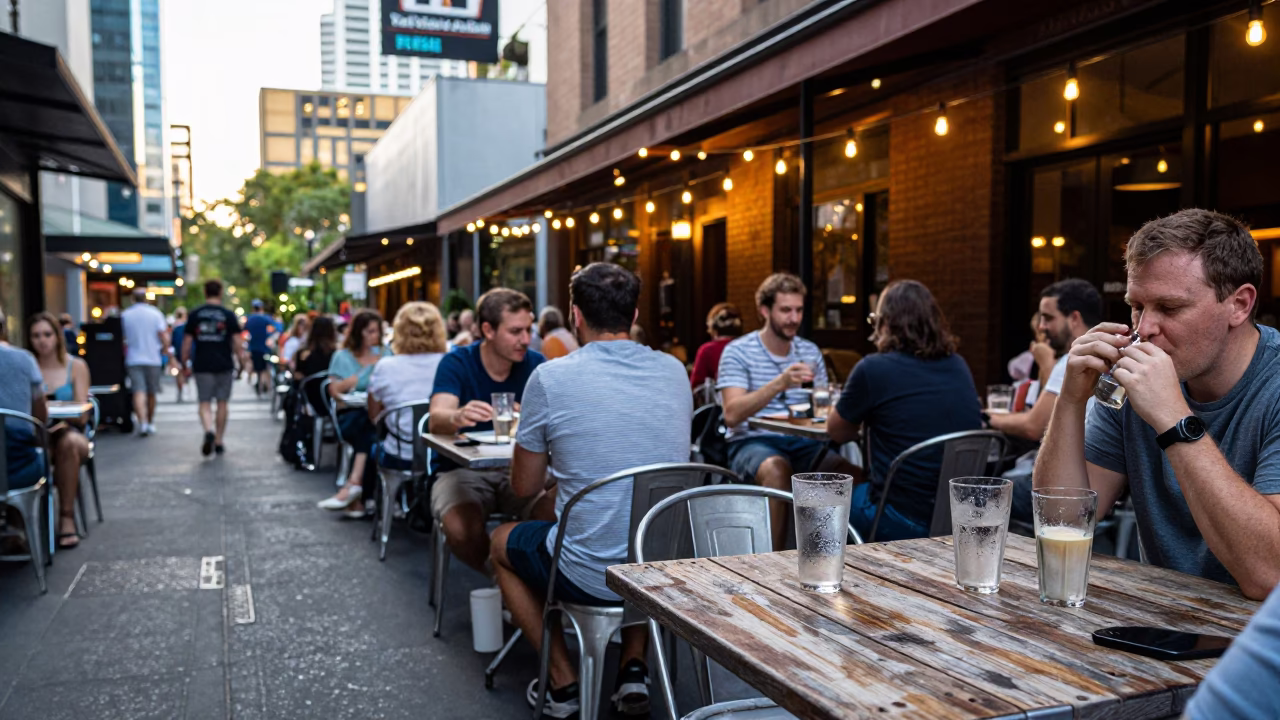 Outdoor Dining in Melbourne at Evening Light in in Melbourne, Victoria, Australia
