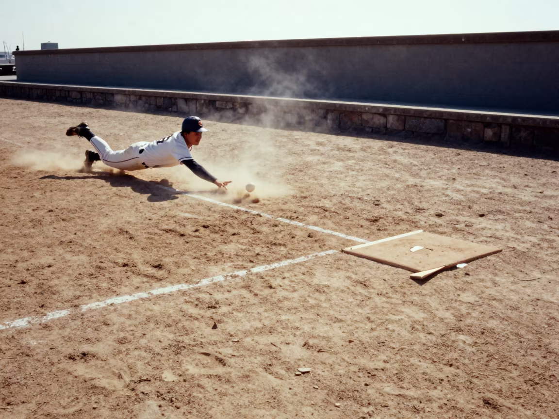 Outfielder Diving Catch Near Guiglo Harbor Quay in at a harbor quay near Guiglo